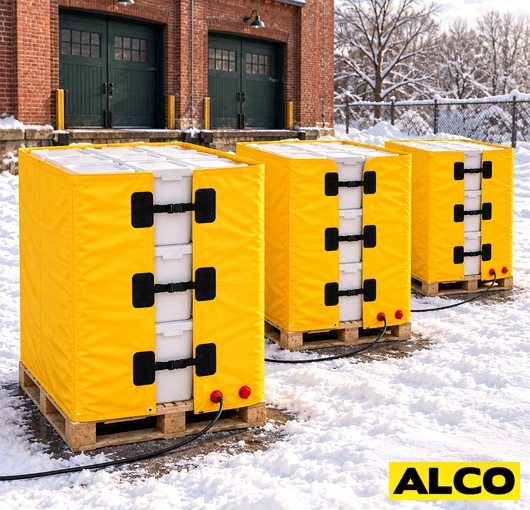 A commercial heat blanket laid over a pallet to maintain temperature during storage or shipping.