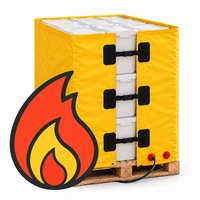 Heated pallet blanket covering a loaded pallet to protect temperature-sensitive freight during storage or transit.