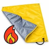 Yellow heated curing blanket with gray underside, power cord, and flame icon